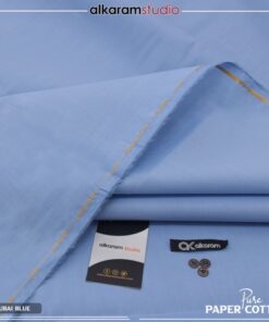 Alkaram Dumble Blue Men Unstitched Hard Paper Cotton Suit 4.5 Meter Supreme Finish Premium Summer Fabric