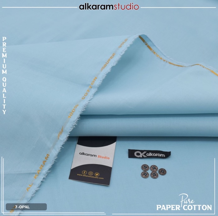 Alkaram Opal Men Unstitched Hard Paper Cotton Suit 4.5 Meter Supreme Finish Premium Summer Fabric