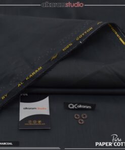 Alkaram Charcoal Men Unstitched Hard Paper Cotton Suit 4.5 Meter Supreme Finish Premium Summer Fabric