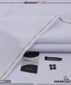 Alkaram White Men Unstitched Hard Paper Cotton Suit 4.5 Meter Supreme Finish Premium Summer Fabric