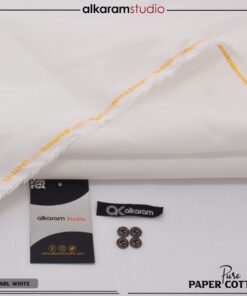 Alkaram Off White Men Unstitched Hard Paper Cotton Suit 4.5 Meter Supreme Finish Premium Summer Fabric