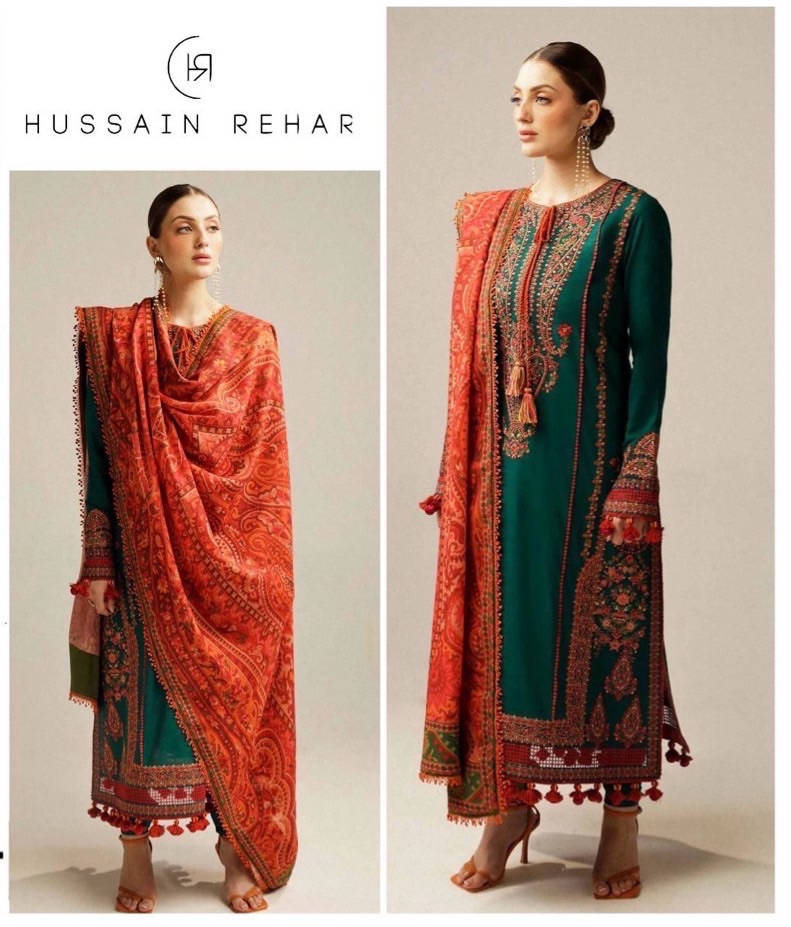 High definition fabric weave and sleeve embroidery of Jazmin SK-697 winter dhanak Pakistani ladies collection