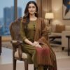 Coordinated dupatta drape and hem embroidery of Baroque SK-718 winter dhanak Pakistani ladies collection