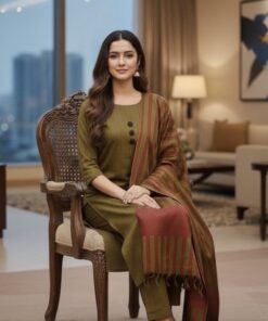Coordinated dupatta drape and hem embroidery of Baroque SK-718 winter dhanak Pakistani ladies collection