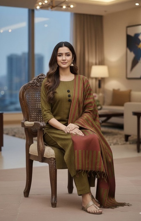 Coordinated dupatta drape and hem embroidery of Baroque SK-718 winter dhanak Pakistani ladies collection