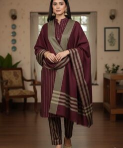 Fine needlework and resham daman patch of Baroque SK-719 winter dhanak Pakistani ladies collection