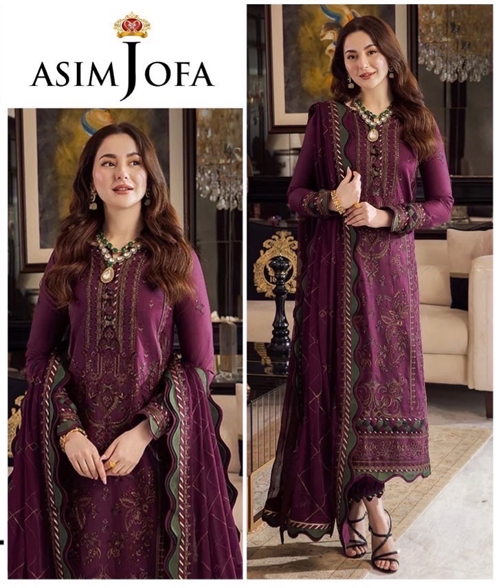 Fine needlework and resham daman patch of Aisling SK-694 winter dhanak Pakistani ladies collection