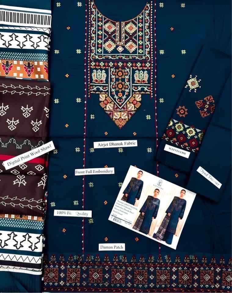 High quality display of Aisling SK-693 winter dhanak unstitched 3 piece winter suit at Jalwa Store
