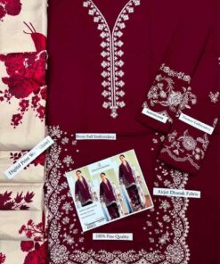 Overall model look of Izel SK-691 winter dhanak unstitched 3 piece winter suit at Jalwa Store