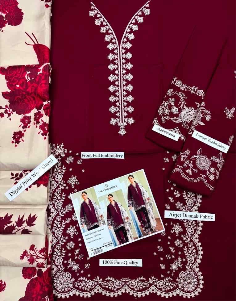 Overall model look of Izel SK-691 winter dhanak unstitched 3 piece winter suit at Jalwa Store