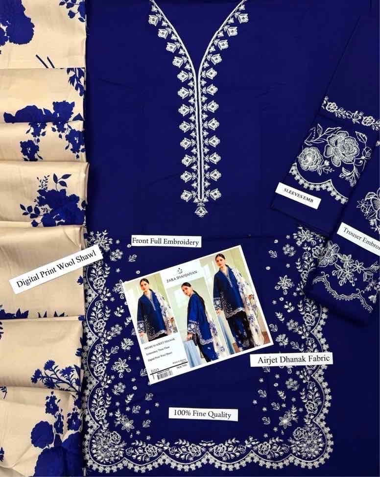 Front shirt and printed daman of Aisling SK-691 winter dhanak unstitched 3 piece winter suit at Jalwa Store