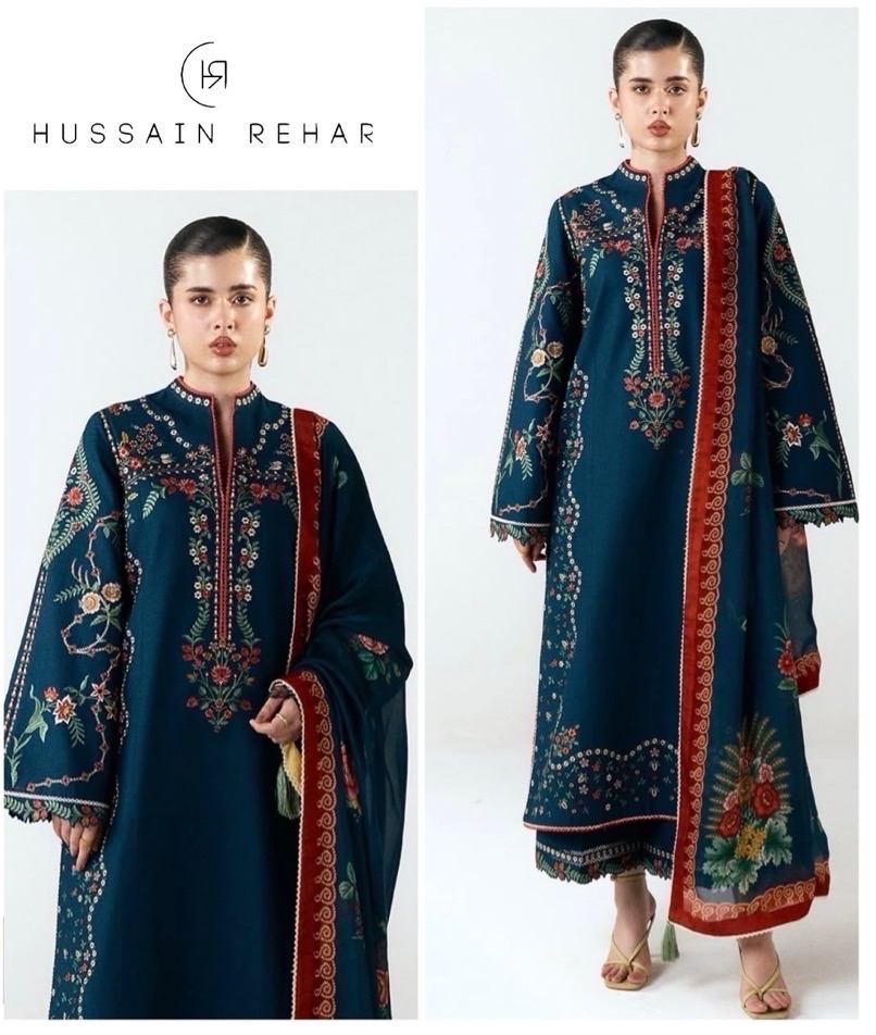 Front shirt and printed daman of Pezwaan SK-711 winter dhanak unstitched 3 piece winter suit at Jalwa Store
