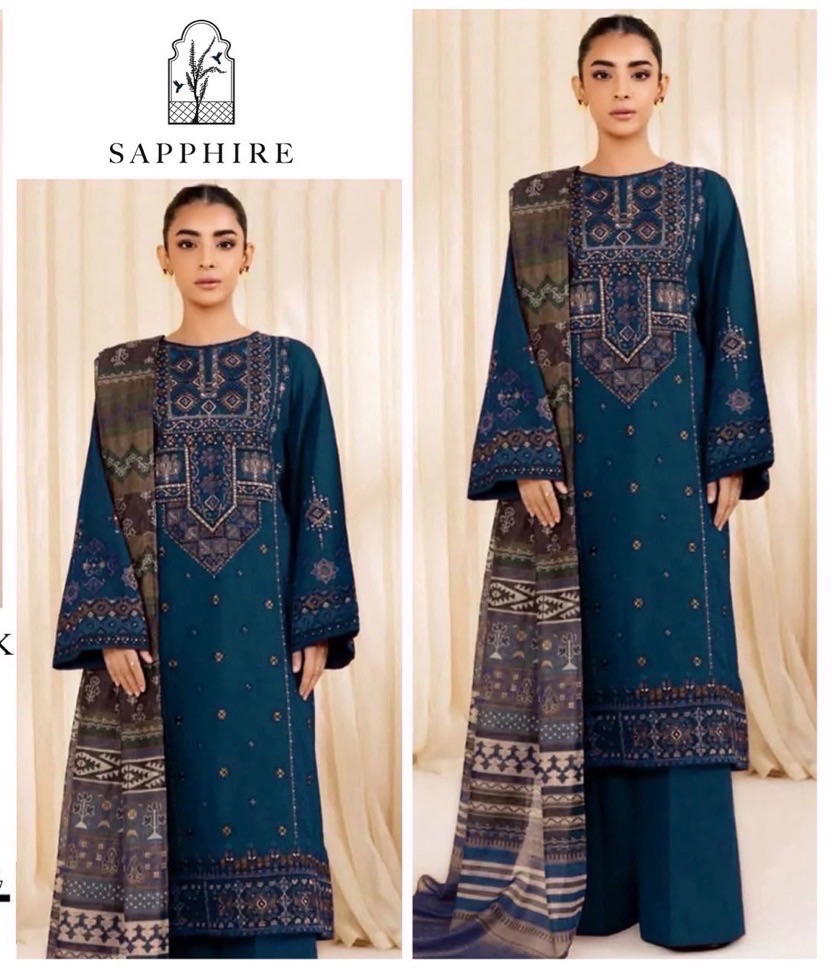 Coordinated dupatta drape and hem embroidery of Aisling SK-693 winter dhanak Pakistani ladies collection