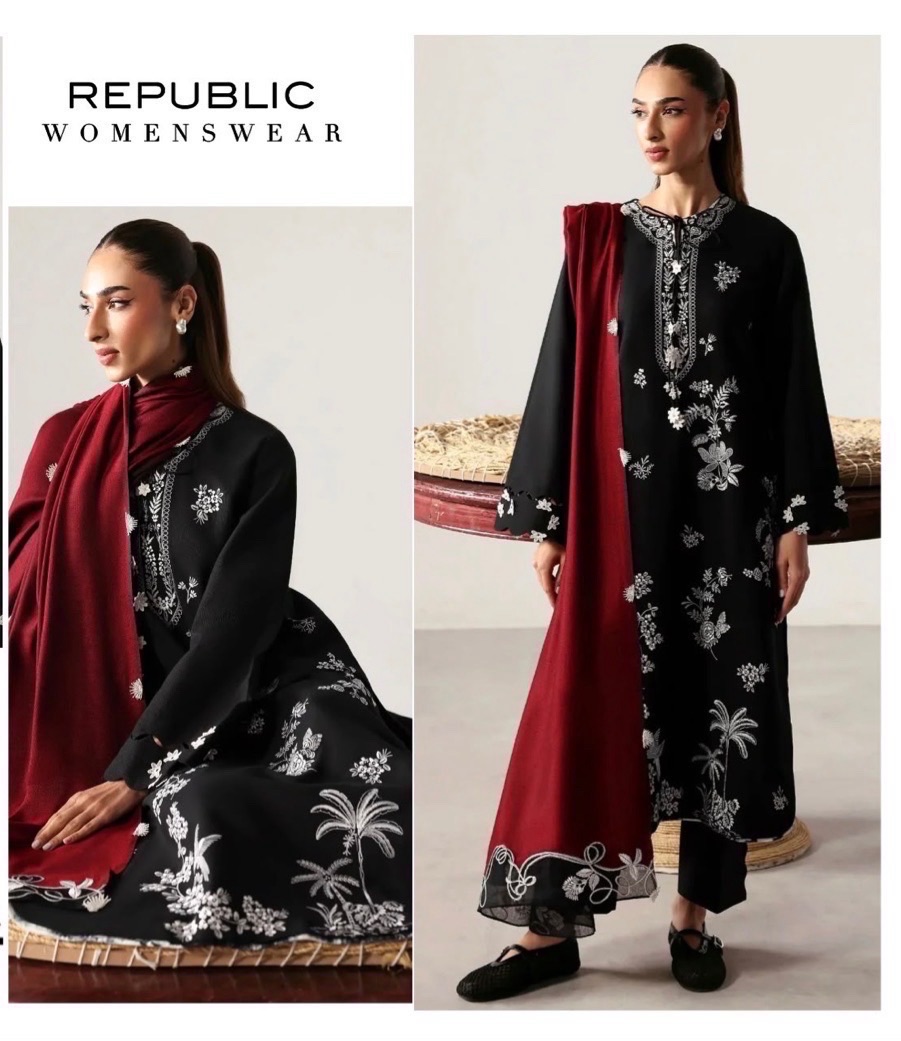 Fine needlework and resham daman patch of Jazmin SK-690 winter dhanak Pakistani ladies collection