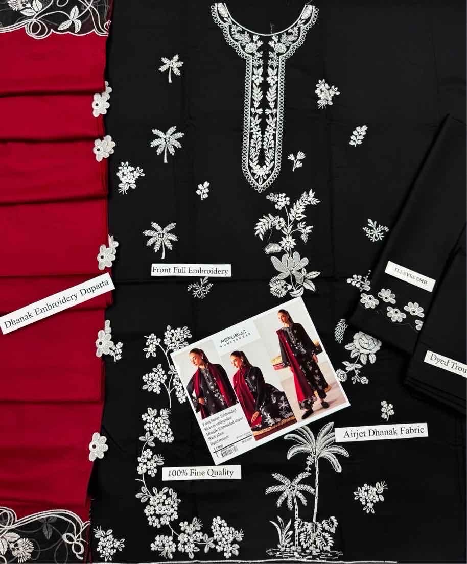 Front full view of Jazmin SK-690 winter dhanak unstitched 3 piece winter suit at Jalwa Store