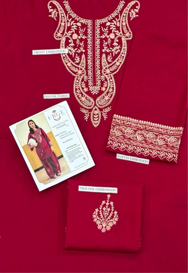 Gorgeous Red Pakistani Sapphire Winter Dhanak 2PC Embroidered Wear featuring detailed border embroidery at Jalwa Store