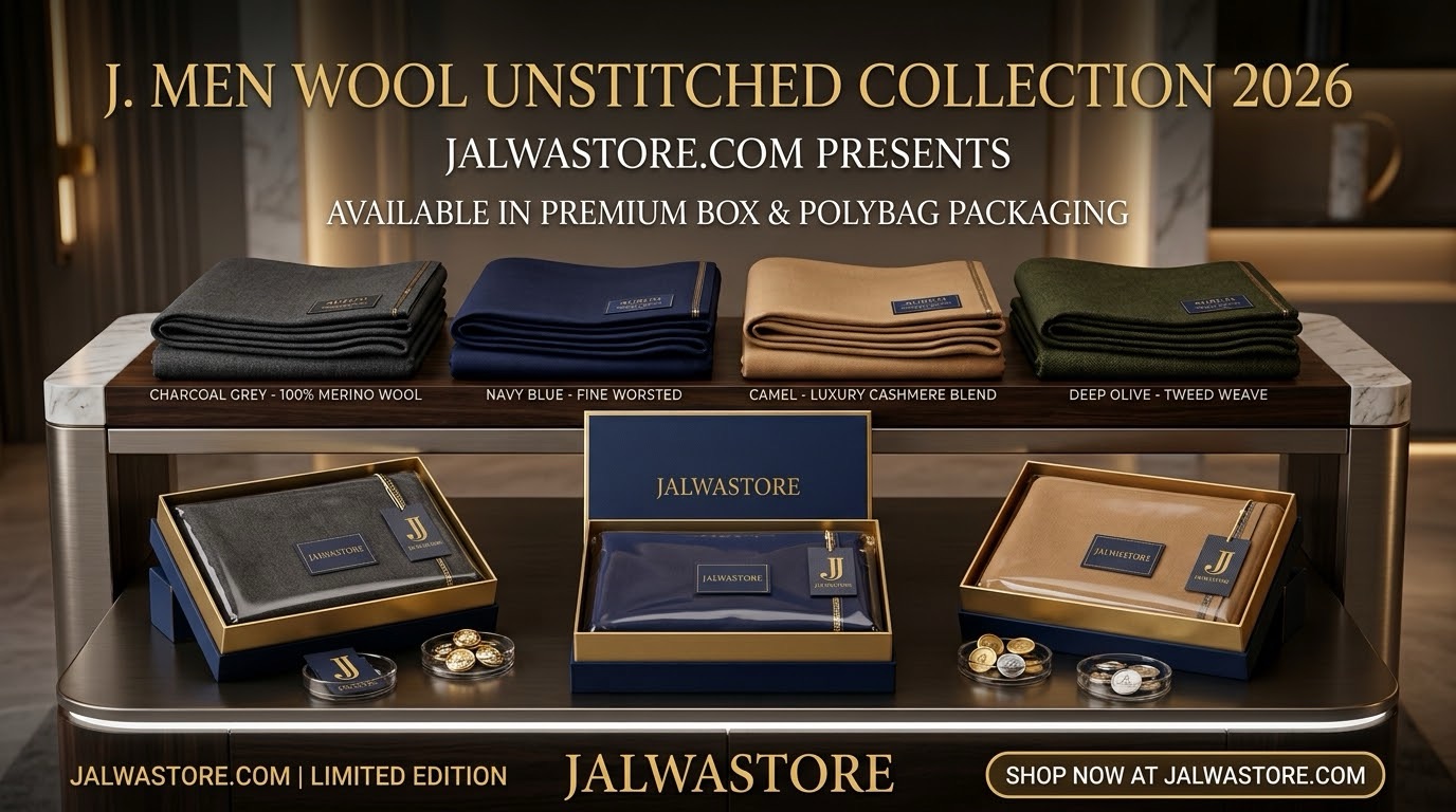 unaid Jamshed Premium Winter Wool Unstitched Suit for Men in Pakistan
