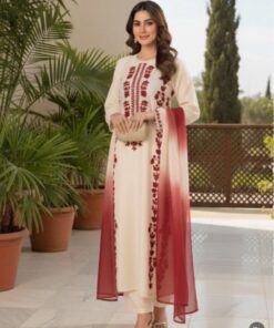 Front shirt and printed daman of Multani Khaddi Susi KH-214 multani khaddi susi unstitched 3 piece winter suit at Jalwa Store