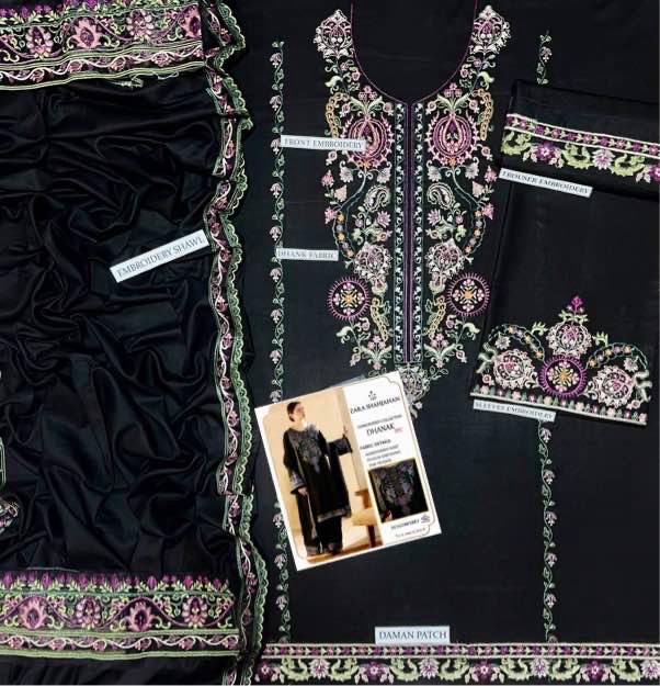 Front full view of Omal by Komal OM-112 winter dhanak unstitched 3 piece winter suit at Jalwa Store