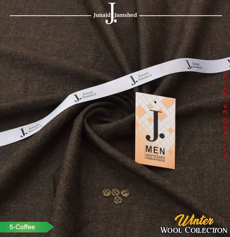 Premium unstitched winter wool fabric by J. featuring original accessories