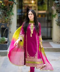 Front shirt and printed daman of Baroque SK-721 winter dhanak unstitched 3 piece winter suit at Jalwa Store
