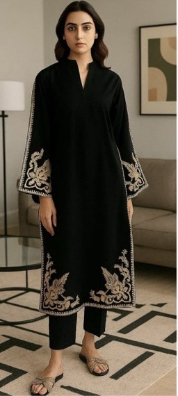 High-Quality Brown Pakistani Sapphire Winter Dhanak 2PC Embroidered Wear featuring heavy neckline embroidery | Jalwa Store Pakistani Fashion