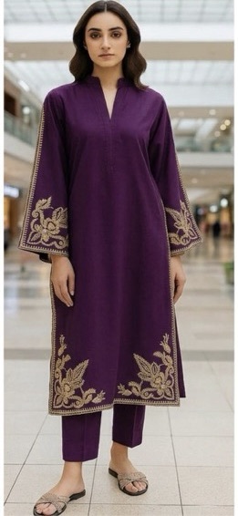 Cozy Red Sapphire Dhanak 2-Piece Embroidered Winter Collection with matching trouser and shirt | Jalwa Store Pakistani Fashion