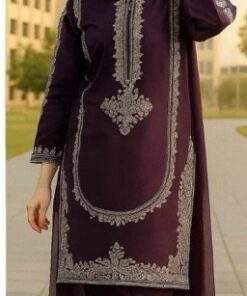 High-Quality Rust Sapphire Winter Dhanak 2PC Embroidered Suit featuring heavy neckline embroidery | Jalwa Store Pakistani Fashion 