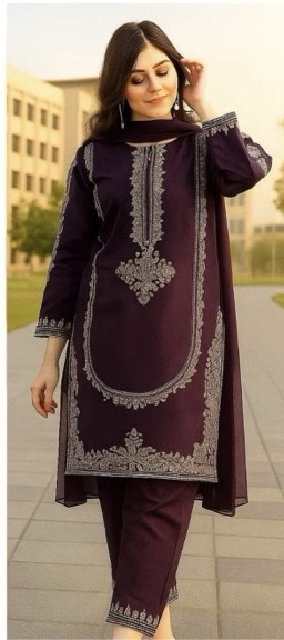High-Quality Rust Sapphire Winter Dhanak 2PC Embroidered Suit featuring heavy neckline embroidery | Jalwa Store Pakistani Fashion