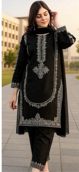 Stunning Teal Sapphire Winter Dhanak 2PC Embroidered Suit with matching trouser and shirt at Jalwa Store