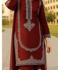 Cozy Red Sapphire Dhanak 2-Piece Embroidered Winter Collection with matching trouser and shirt | Jalwa Store Pakistani Fashion 