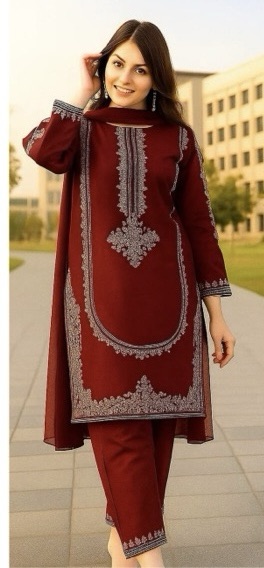 Cozy Red Sapphire Dhanak 2-Piece Embroidered Winter Collection with matching trouser and shirt | Jalwa Store Pakistani Fashion