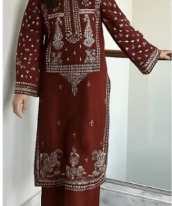 Cozy Red Sapphire Dhanak 2-Piece Embroidered Winter Collection with matching trouser and shirt | Jalwa Store Pakistani Fashion 