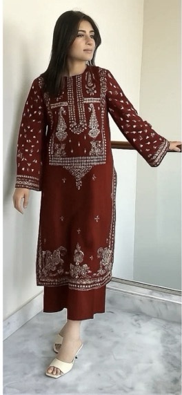 Cozy Red Sapphire Dhanak 2-Piece Embroidered Winter Collection with matching trouser and shirt | Jalwa Store Pakistani Fashion