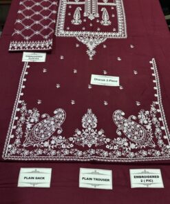 Cozy Red Sapphire Dhanak 2-Piece Embroidered Winter Collection with matching trouser and shirt | Jalwa Store Pakistani Fashion 