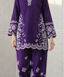 High-Quality Red Sapphire Winter Dhanak 2PC Embroidered Suit with floral embroidered details | Jalwa Store Pakistani Fashion 