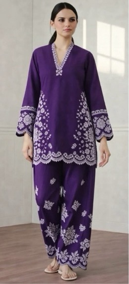 High-Quality Red Sapphire Winter Dhanak 2PC Embroidered Suit with floral embroidered details | Jalwa Store Pakistani Fashion