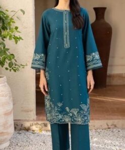 Authentic Teal Pakistani Sapphire Winter Dhanak 2PC Embroidered Wear featuring detailed border embroidery from Jalwa Store Winter Collection 