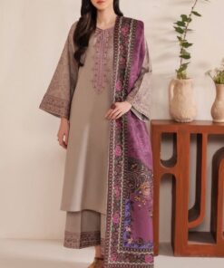 Front full view of Jazmin SK-704 winter dhanak unstitched 3 piece winter suit at Jalwa Store