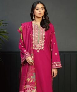 Front full view of Pezwaan SK-709 winter dhanak unstitched 3 piece winter suit at Jalwa Store