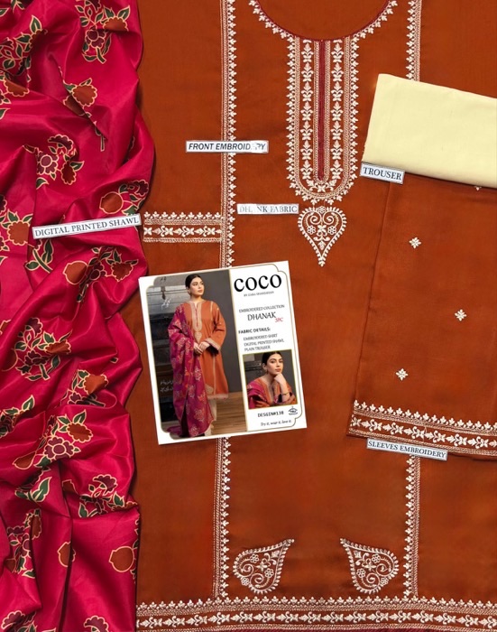 Zoomed in resham thread embroidery on Asim Jofa SK-706 winter dhanak Pakistani ladies collection