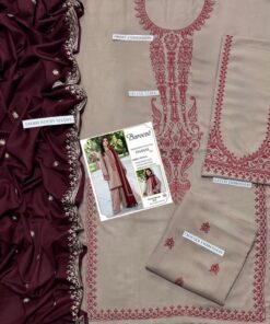 Front full view of Jazmin SK-699 winter dhanak unstitched 3 piece winter suit at Jalwa Store