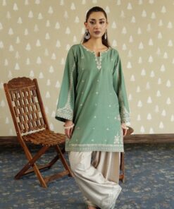 Chic Olive Sapphire Winter Dhanak 2PC Embroidered Suit featuring heavy neckline embroidery at Jalwa Store