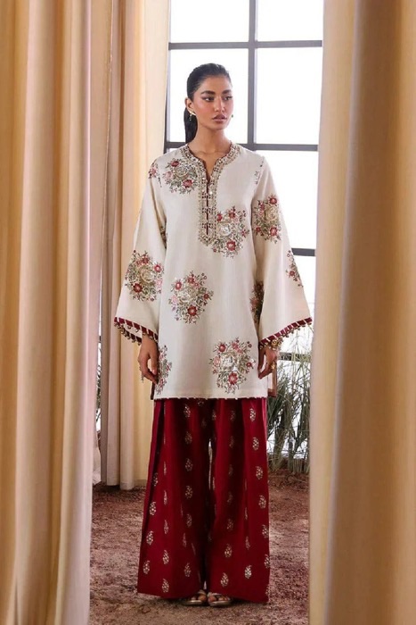 Gorgeous Blue Pure Dhanak Sapphire Winter 2-Piece Outfit with intricate threadwork | Jalwa Store Pakistani Fashion