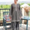 Stunning Rust Pure Dhanak Sapphire Winter 2-Piece Outfit featuring heavy neckline embroidery by Jalwa Store