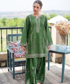 Stunning Teal Pure Dhanak Sapphire Winter 2-Piece Outfit featuring traditional Pakistani motifs - Jalwa Store New Arrivals
