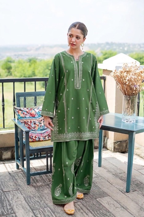 Stunning Teal Pure Dhanak Sapphire Winter 2-Piece Outfit featuring traditional Pakistani motifs - Jalwa Store New Arrivals