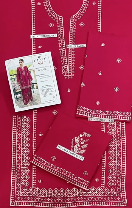 Stylish Plum Pure Dhanak Sapphire Winter 2-Piece Outfit featuring heavy neckline embroidery - Jalwa Store Exclusive