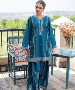 Classic Red Pure Dhanak Sapphire Winter 2-Piece Outfit featuring traditional Pakistani motifs - Jalwa Store Exclusive
