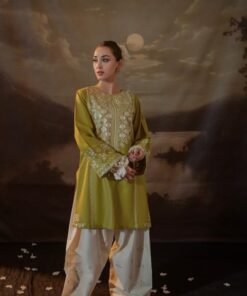 Luxurious Mustard 2PC Embroidered Sapphire Winter Dhanak Dress with matching trouser and shirt by Jalwa Store 